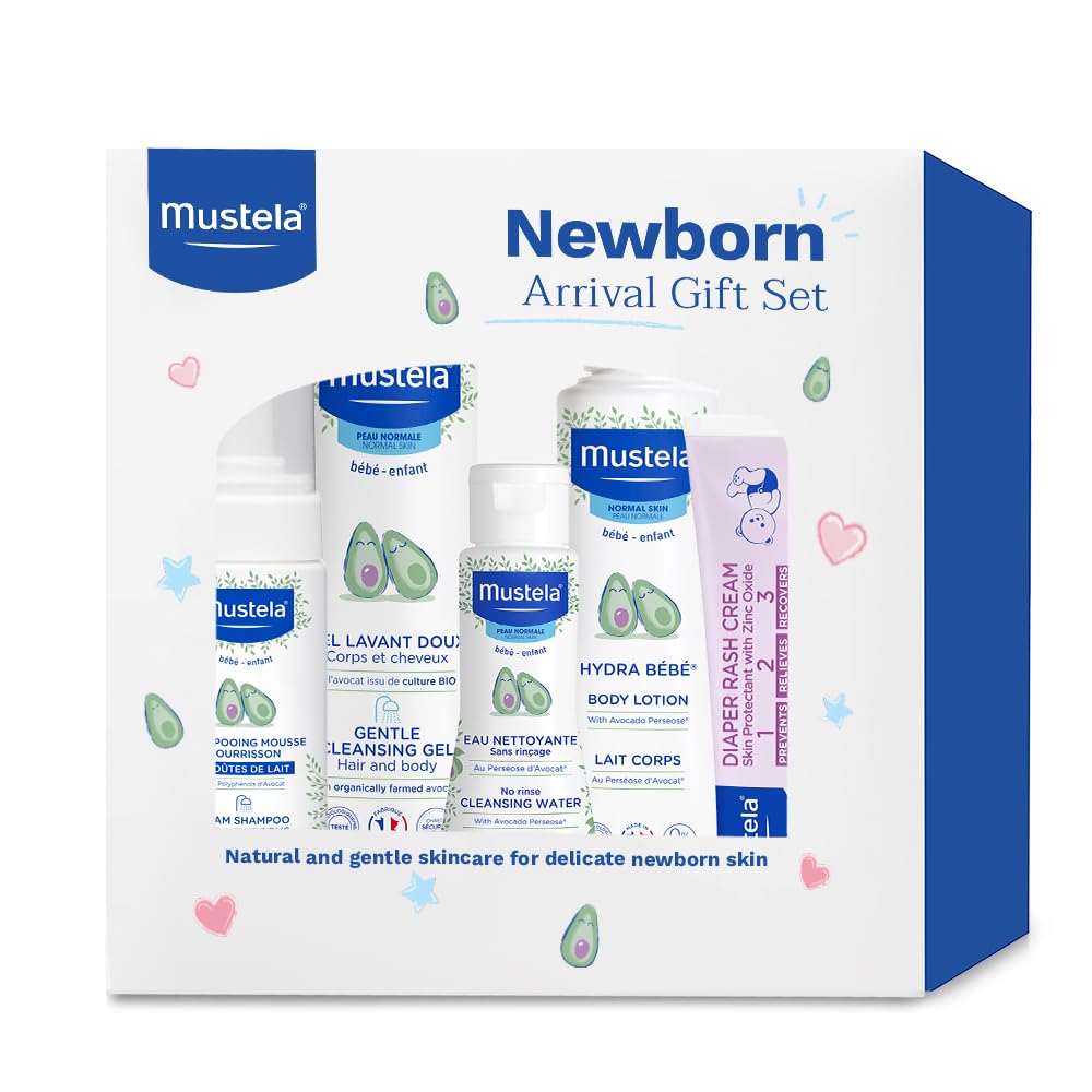 Mustela Newborn Arrival Gift Set - Baby Skincare & Bath Time Essentials - Natural & Plant Based