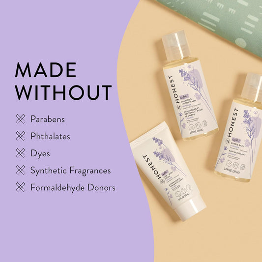 The Honest Company Babe's Mini Must Haves Gift Set | Travel Size Hypoallergenic Lavender Bathtime Essentials | Shampoo + Body Wash (2 fl oz), Face + Body Lotion (1 fl oz), Bubble Bath (2 fl oz)